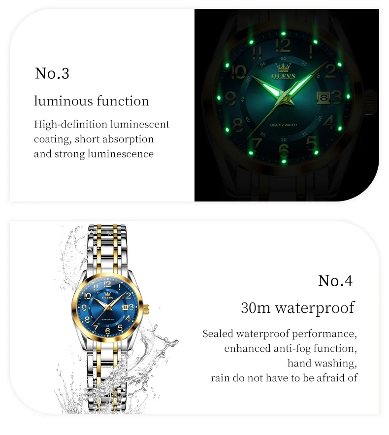 OLEVS 3666 Couple Watch Luxury Brand Quartz Watch Waterproof Watch Lover Gift Night Light Classic Date Week Clock His Her Watch