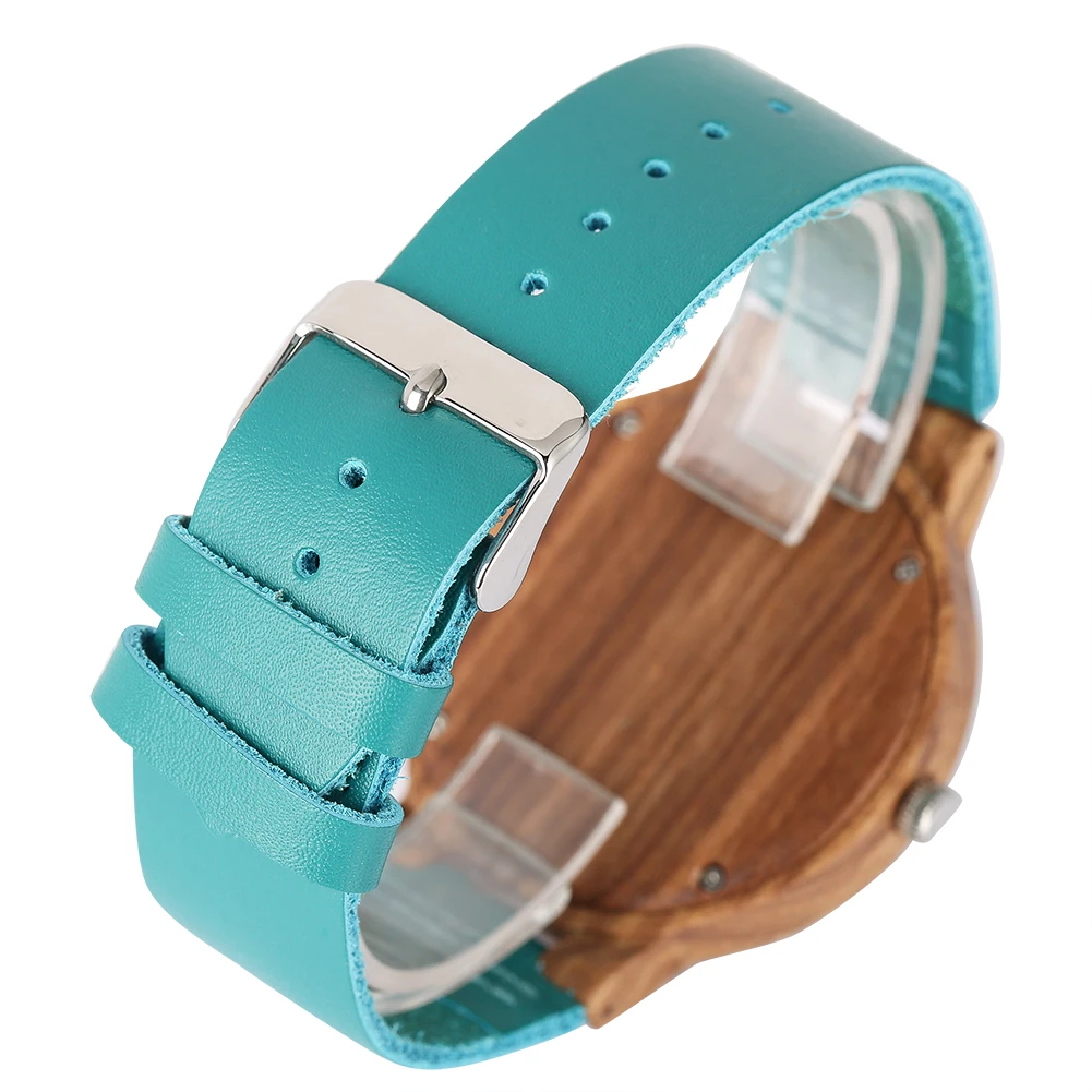 Unique Blue Genuine Leather Quartz Watch Men Women Fashion Minimalist Zebrawood Watch Case Couple Wristwatches Anniversary Gift