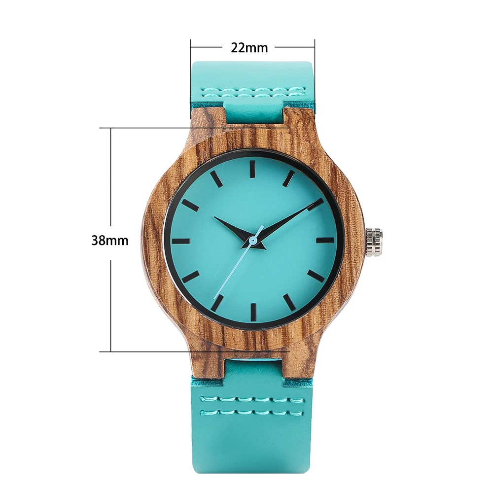 Unique Blue Genuine Leather Quartz Watch Men Women Fashion Minimalist Zebrawood Watch Case Couple Wristwatches Anniversary Gift