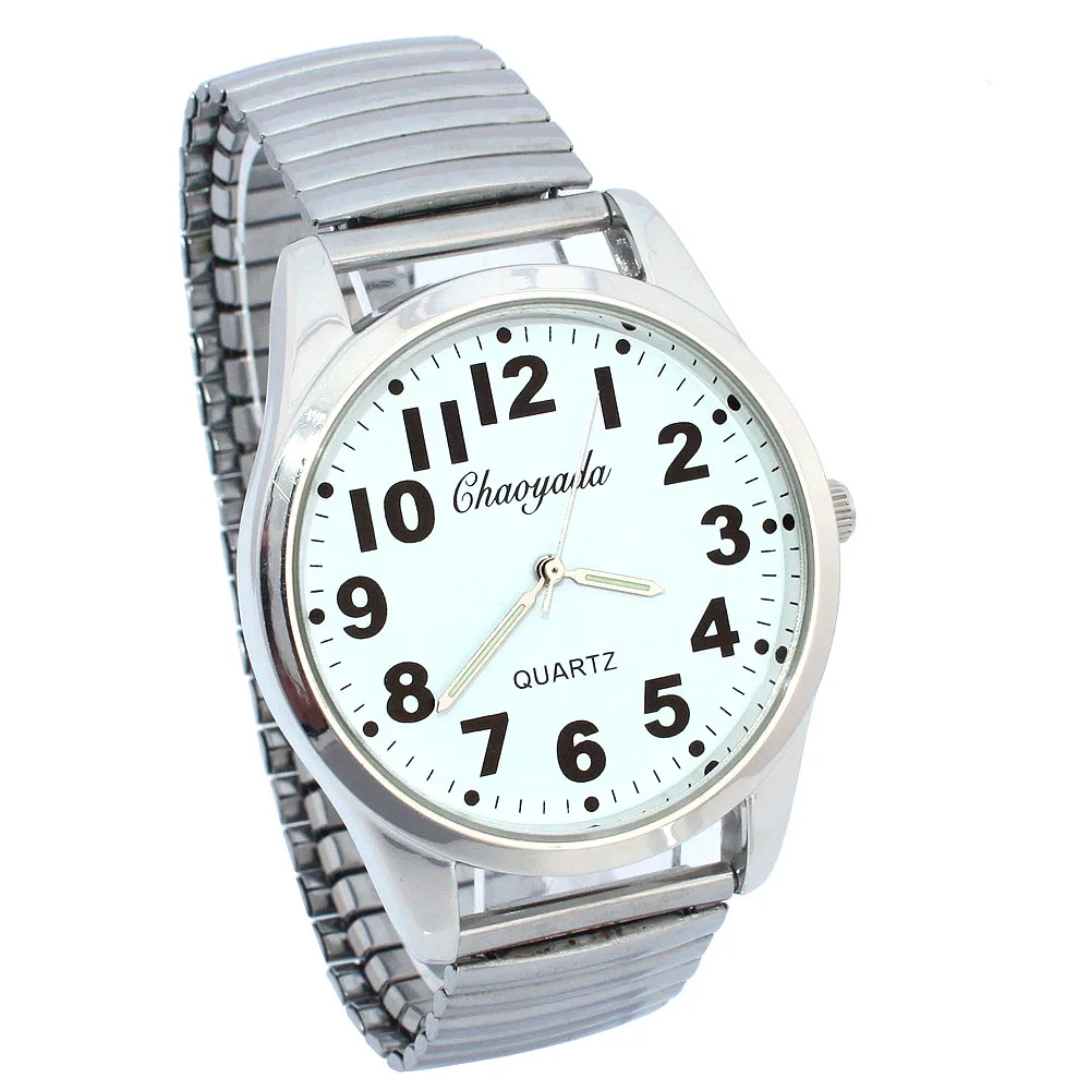 Elastic Elastic Band Quartz Couple Fashion Pair Watch Elderly Large Dial Pointer Digital Surface Men's Watch For Men Women