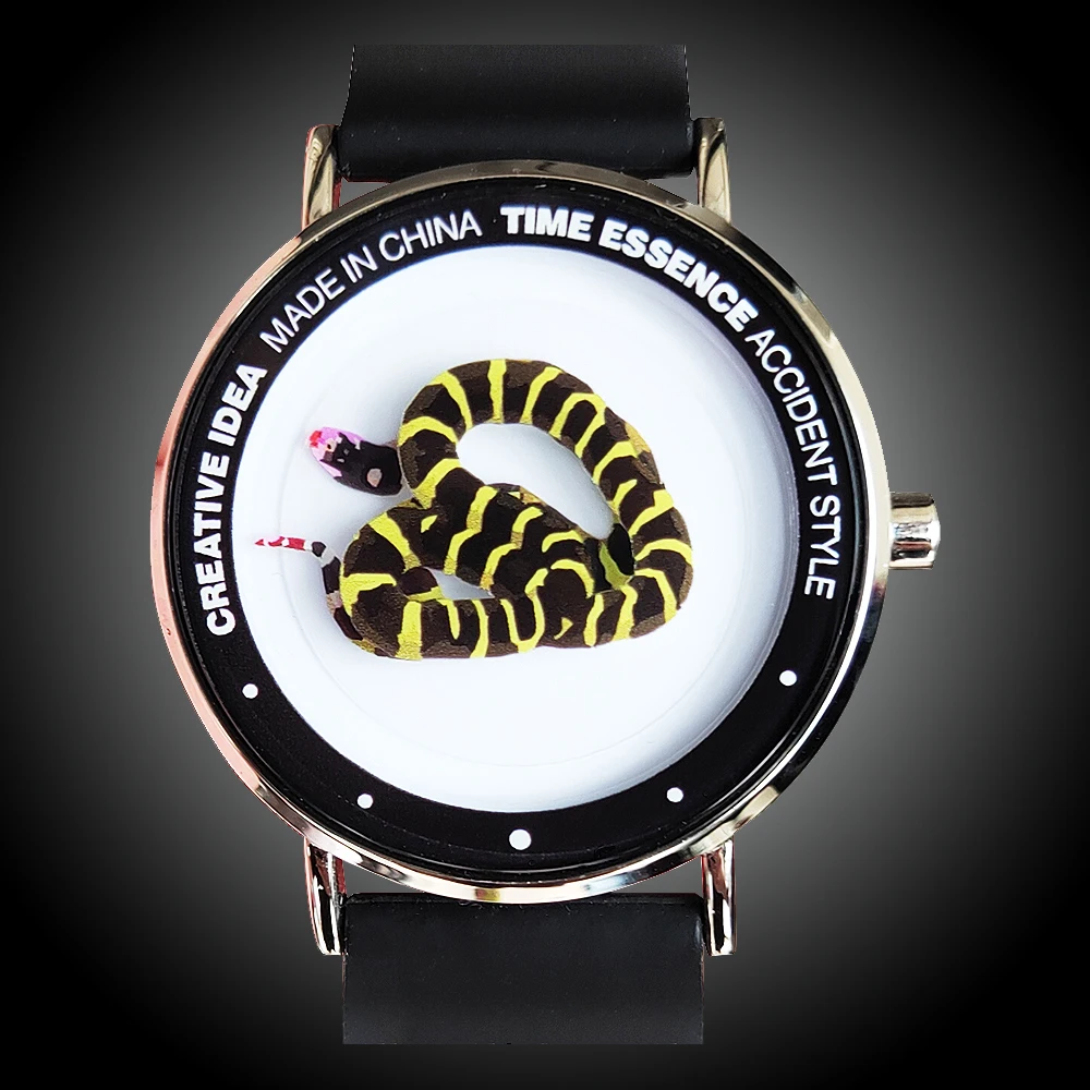 Creative Design Ultra-thin Quartz Watch Animal: Snake Silicone Watch Strap Diameter 40mm Waterproof