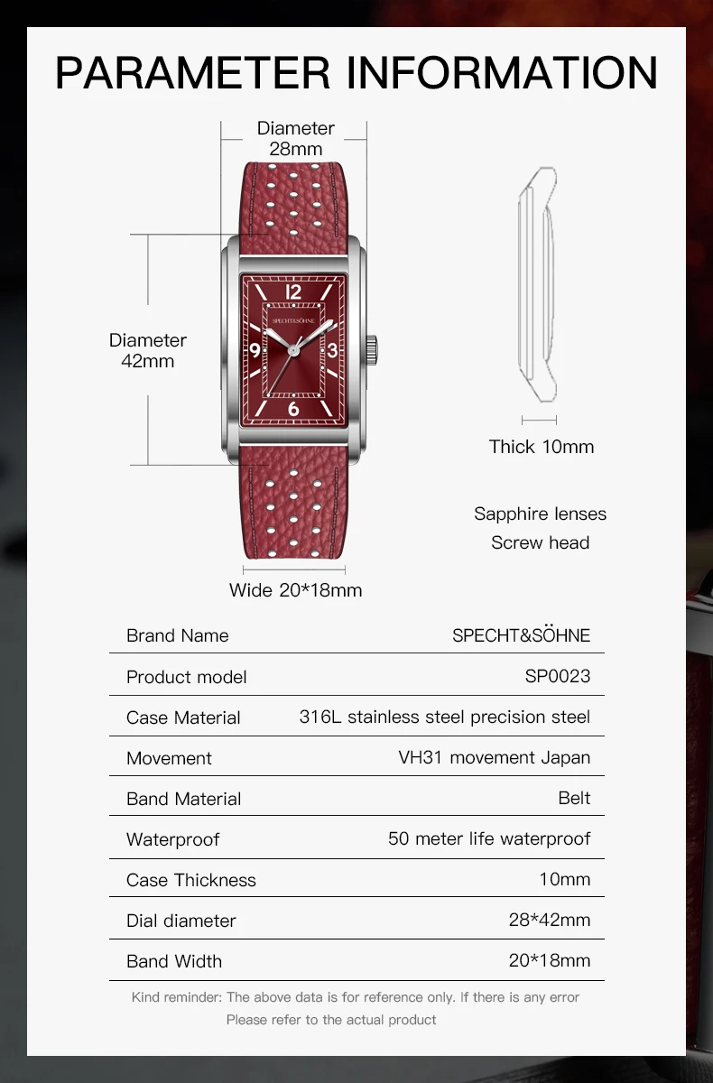 New Specht & Söhne Fashion Couple Watches VH31 Quartz Watches Casual Retro Clocks Sapphire Crystal Leather Strap Wristwatch