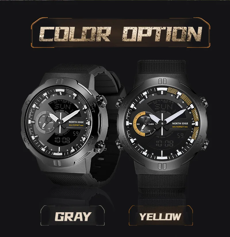 NORTH EDGE HORNET New Digital Watch Men's Sports Watches Dual Time Alarm Clock