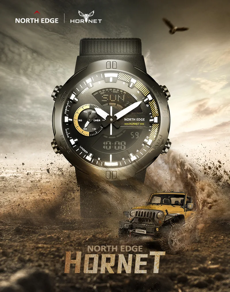 NORTH EDGE HORNET New Digital Watch Men's Sports Watches Dual Time Alarm Clock