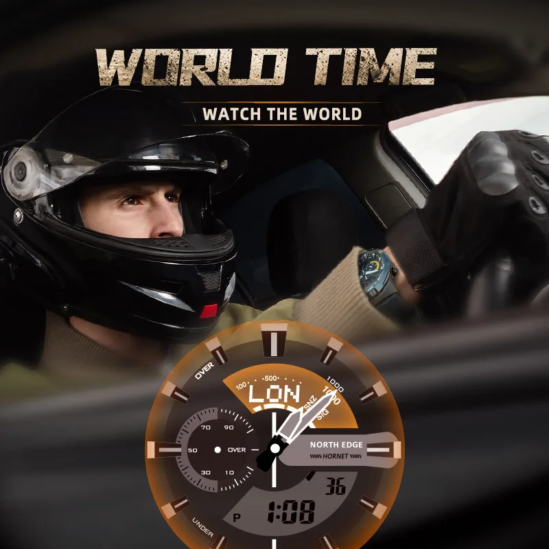 NORTH EDGE HORNET New Digital Watch Men's Sports Watches Dual Time Alarm Clock