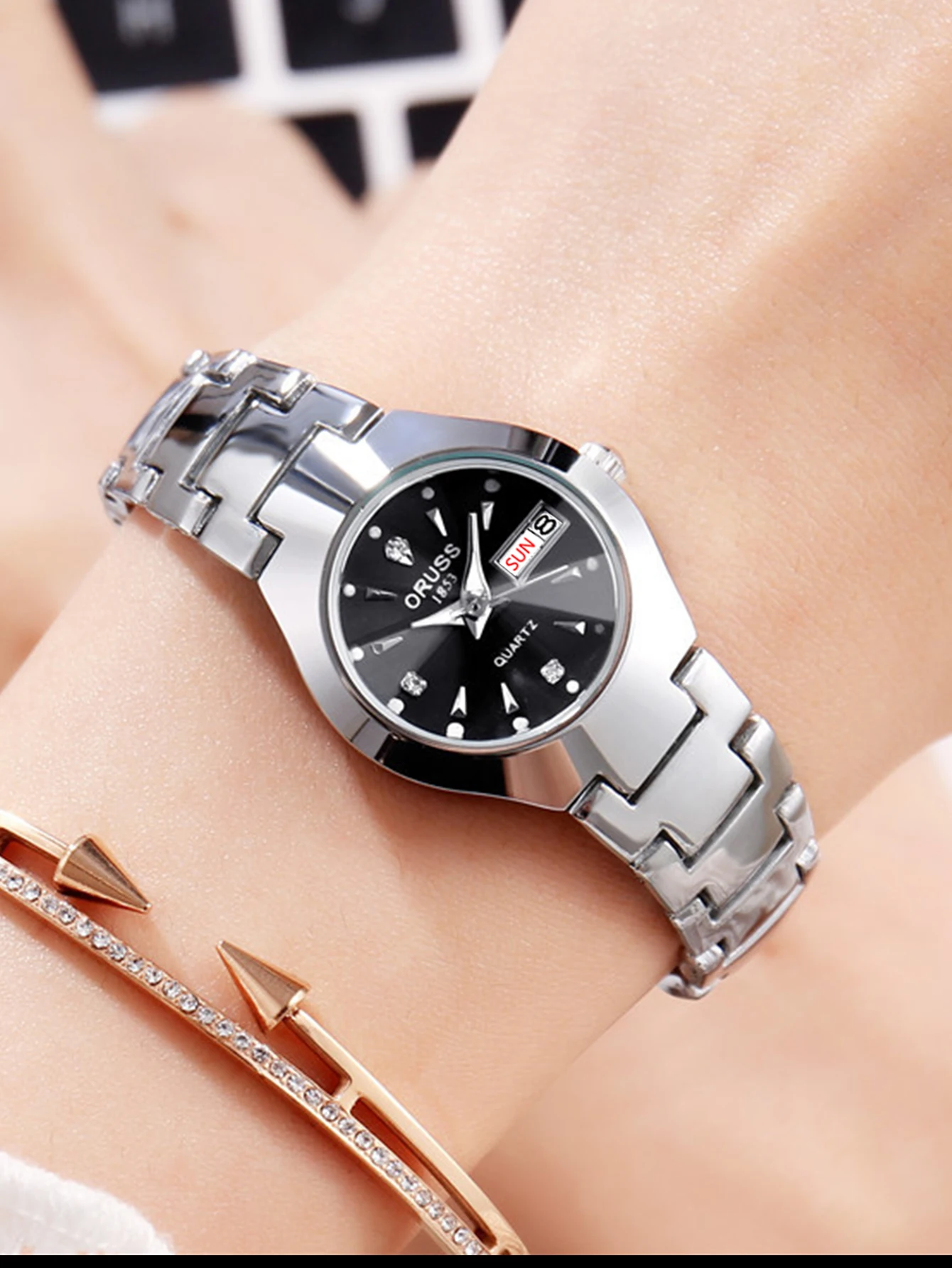ORUSS Couple Watch Waterproof Casual Fashion Women Men Quartz Watches Ladies Stainless Date Week Men Clock Lover's Date Gift