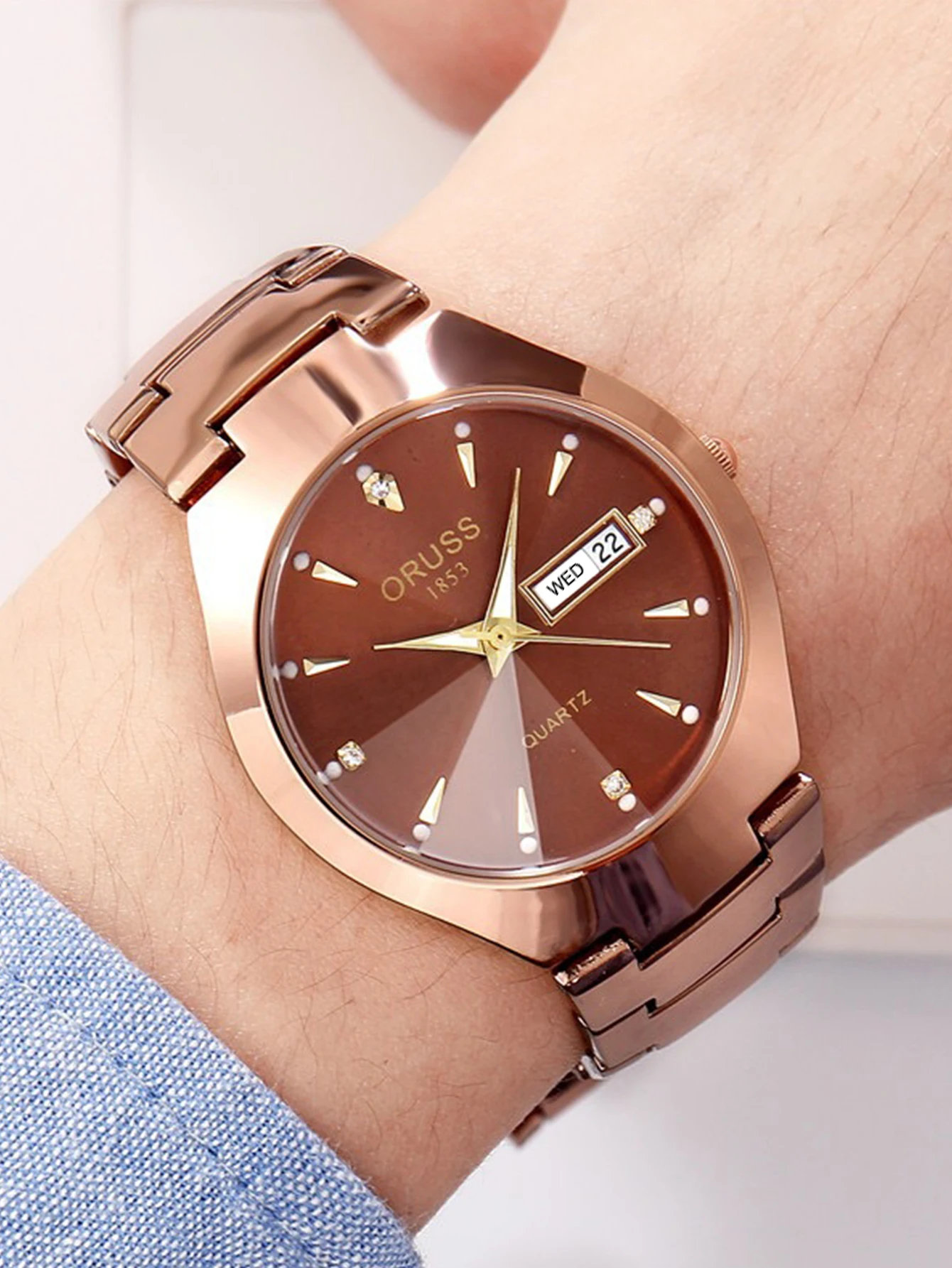ORUSS Couple Watch Waterproof Casual Fashion Women Men Quartz Watches Ladies Stainless Date Week Men Clock Lover's Date Gift