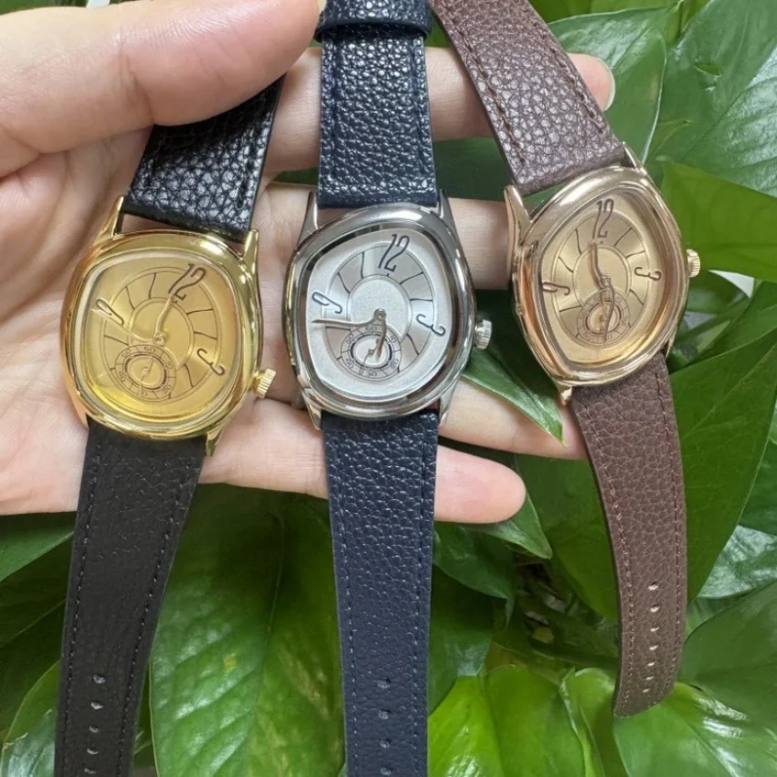 Luxury Quartz Men's Watch Vintage Cash Creative Melting Twisted Watches for Women Irregular Case Leather Y2K Ins Style Watch
