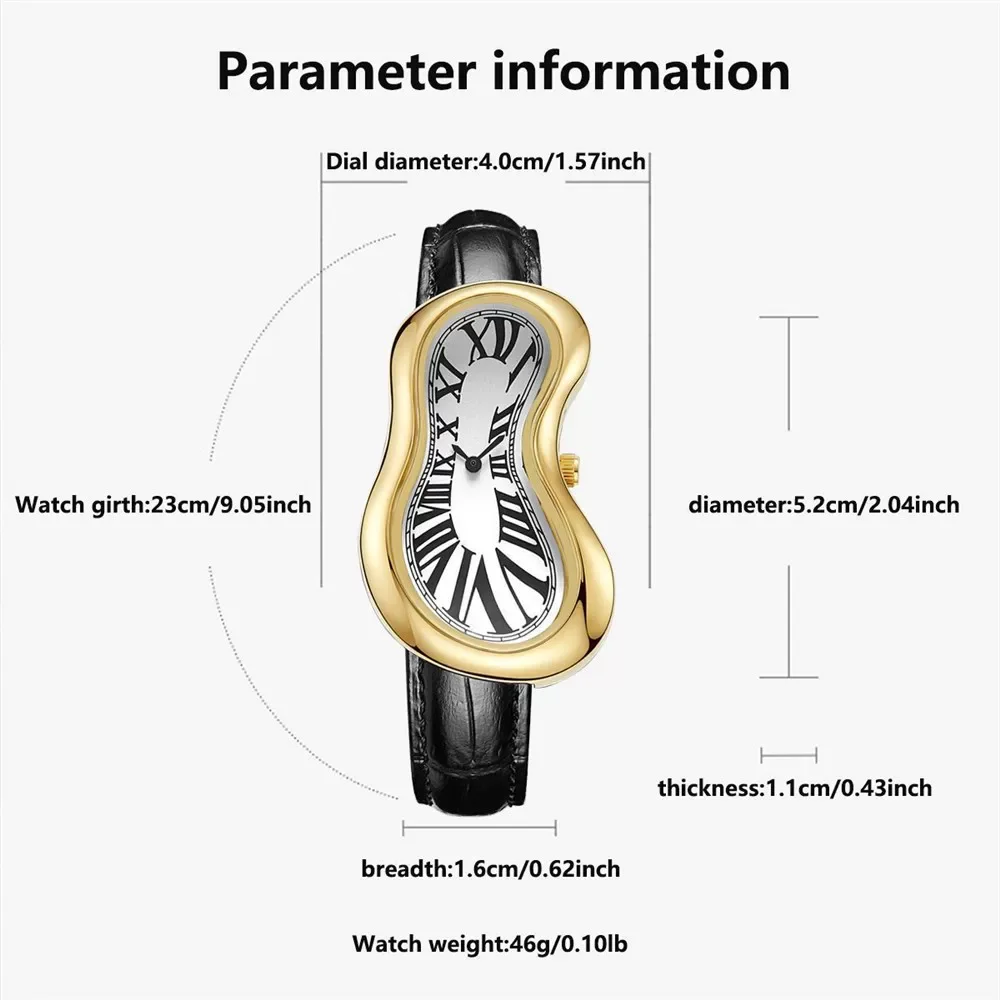 Luxury Quartz Men's Watch Vintage Cash Creative Melting Twisted Watches for Women Irregular Case Leather Y2K Ins Style Watch