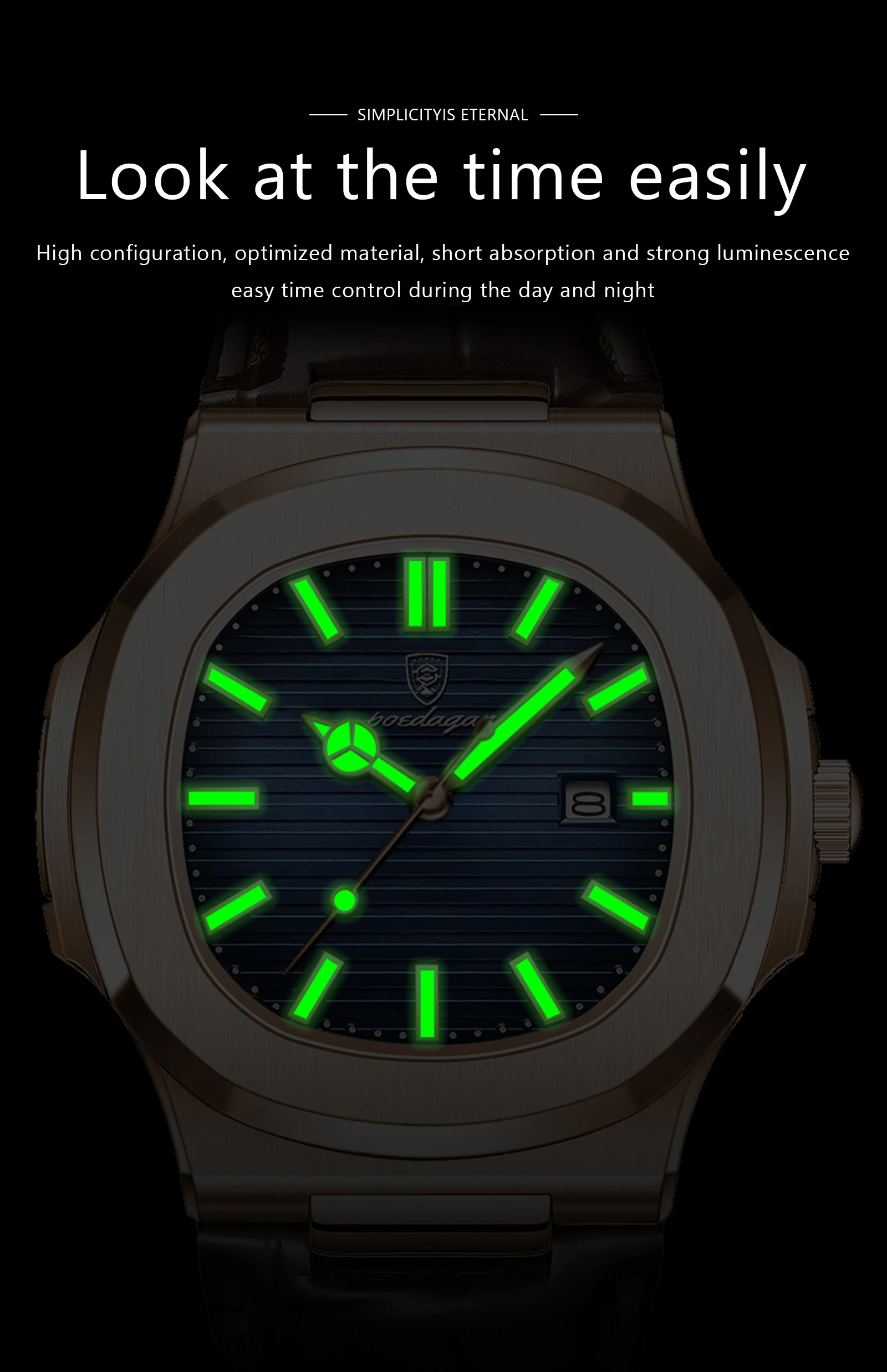 POEDAGAR Business Men's Watch Date Waterproof Luminous Luxury Men Clock High Quality Leather Quartz Square Watches For Man Reloj