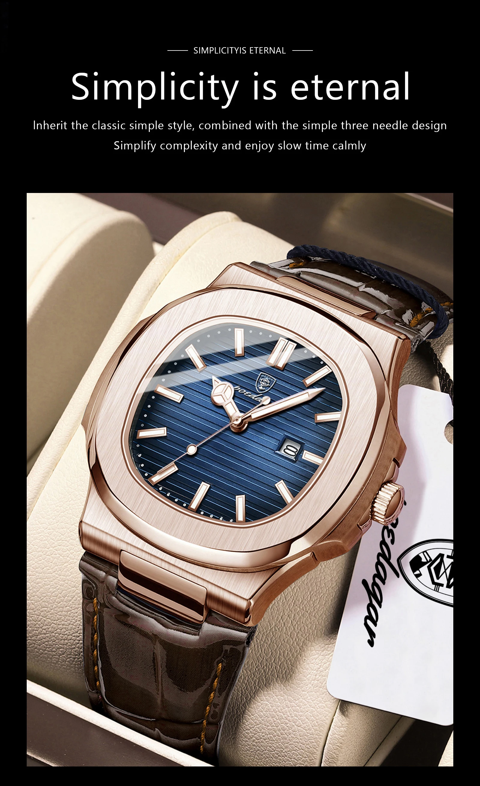 POEDAGAR Business Men's Watch Date Waterproof Luminous Luxury Men Clock High Quality Leather Quartz Square Watches For Man Reloj