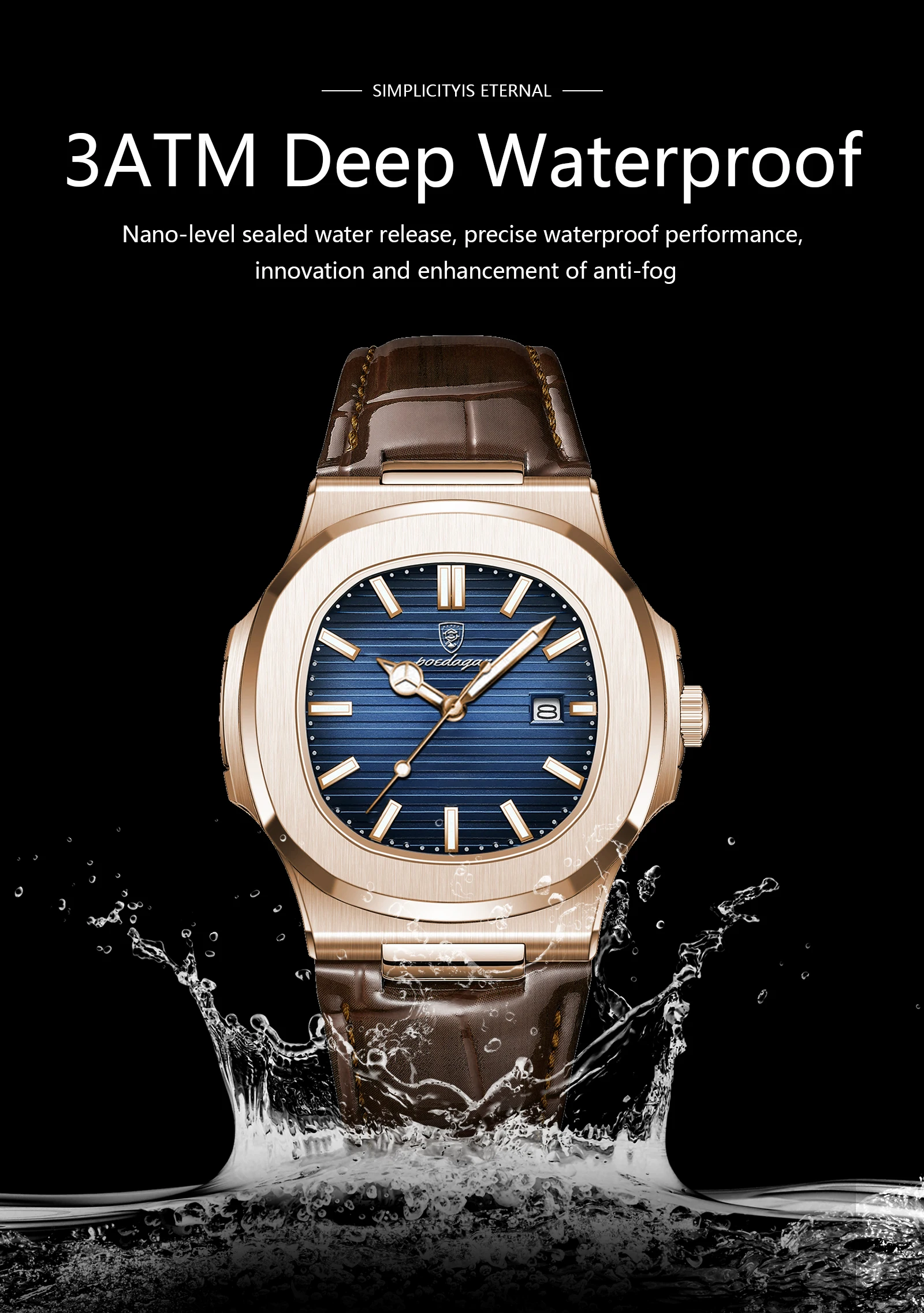 POEDAGAR Business Men's Watch Date Waterproof Luminous Luxury Men Clock High Quality Leather Quartz Square Watches For Man Reloj