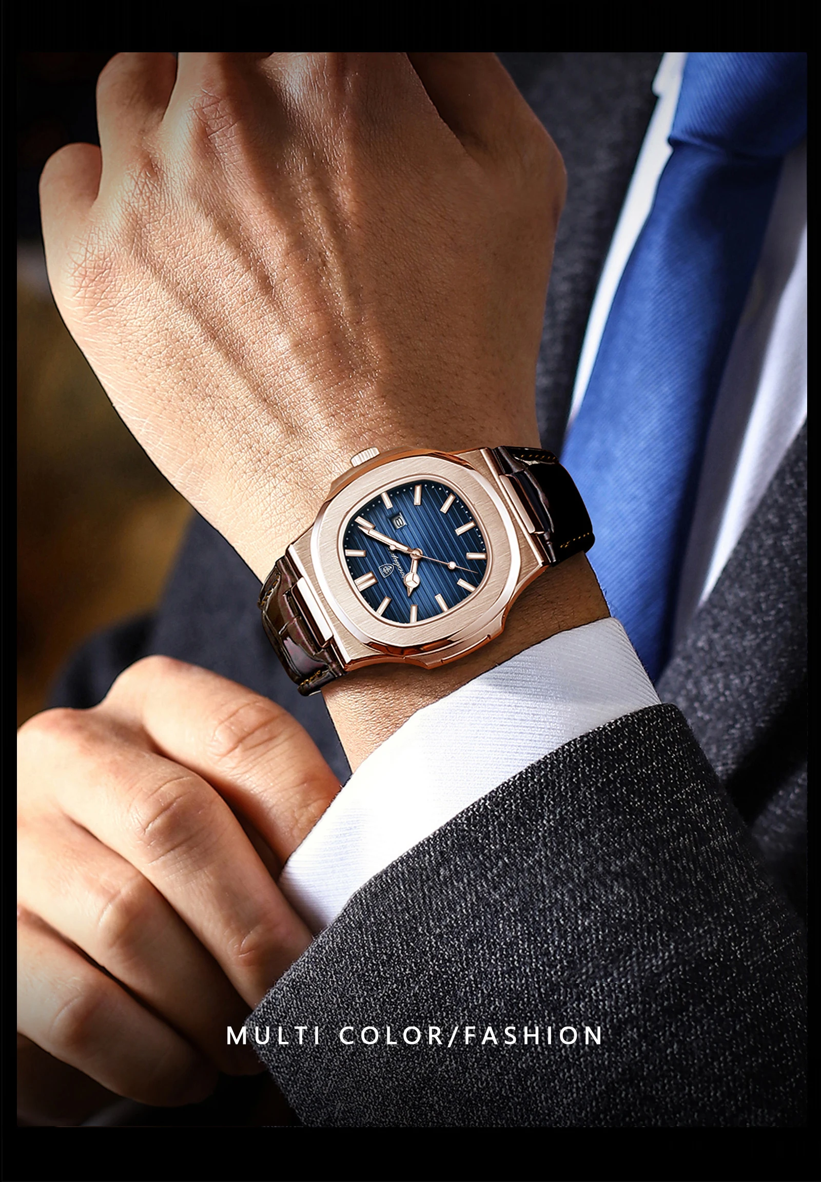 POEDAGAR Business Men's Watch Date Waterproof Luminous Luxury Men Clock High Quality Leather Quartz Square Watches For Man Reloj