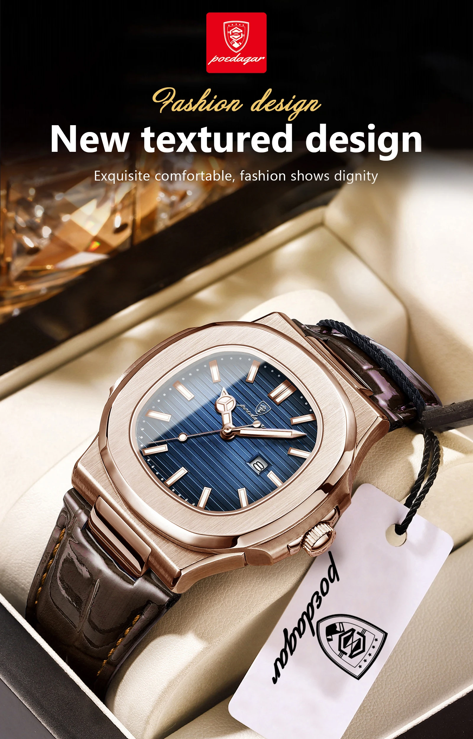 POEDAGAR Business Men's Watch Date Waterproof Luminous Luxury Men Clock High Quality Leather Quartz Square Watches For Man Reloj
