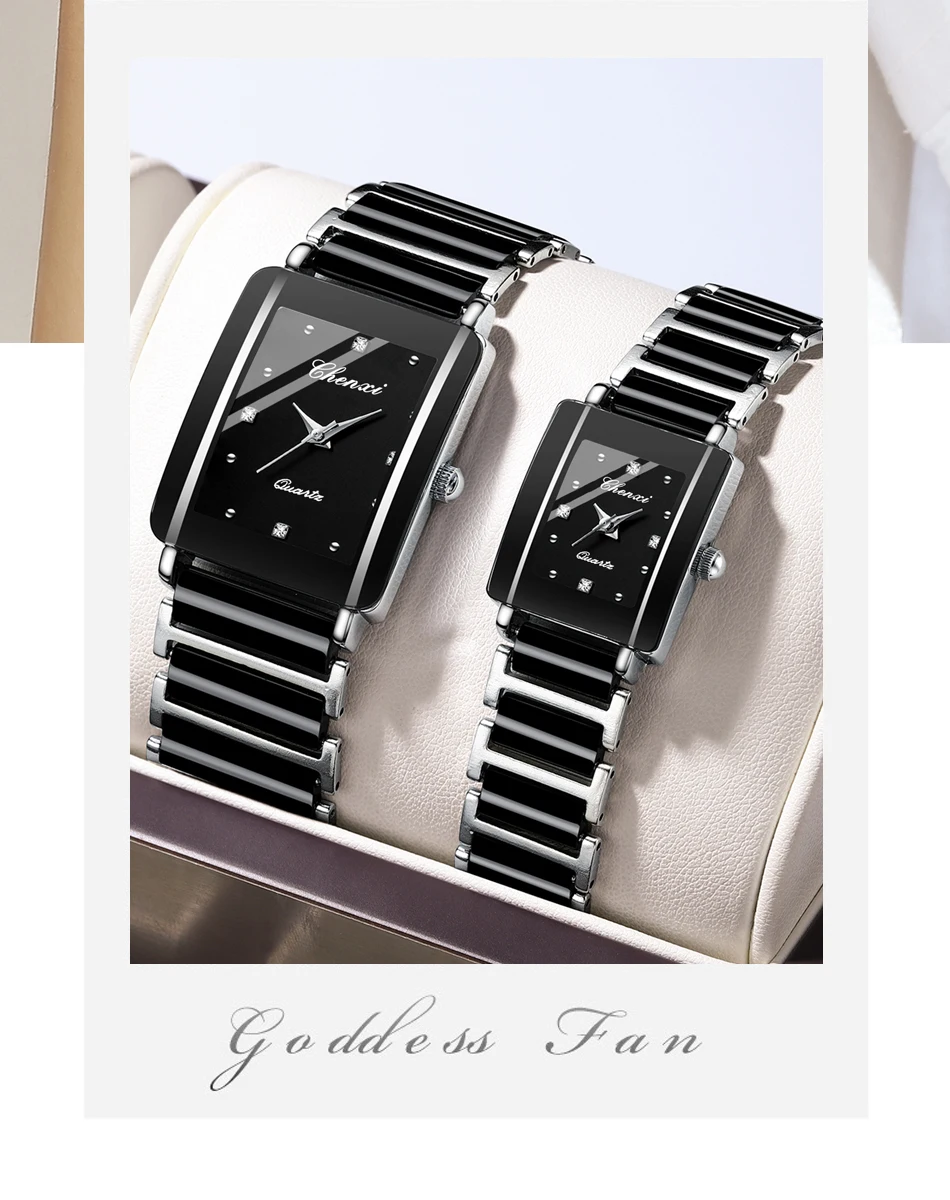 CHENXI 104A Fashion Couple Watches Rectangle Quartz Watch for Women Men Lovers Simulated-Ceramics Relojes Para Damas Reloj Mujer