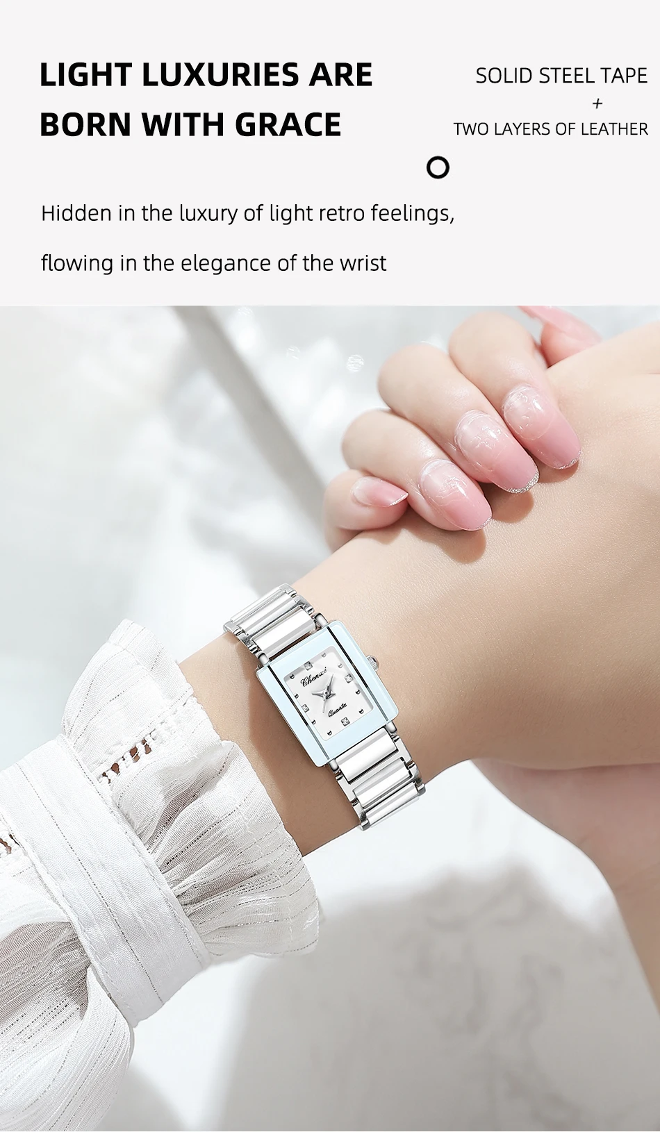 CHENXI 104A Fashion Couple Watches Rectangle Quartz Watch for Women Men Lovers Simulated-Ceramics Relojes Para Damas Reloj Mujer