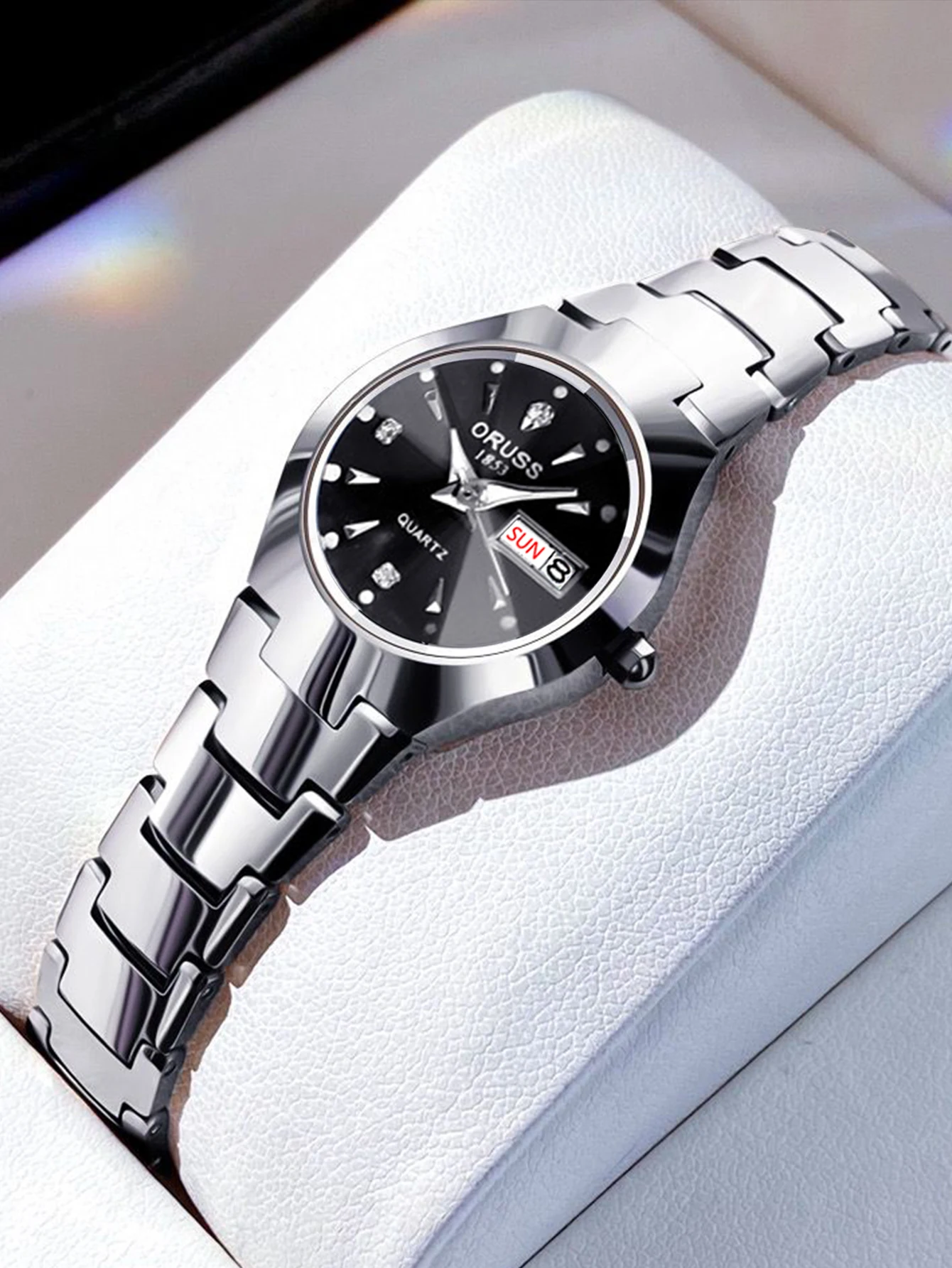 ORUSS Relogio Feminino Couple Watch Men Quartz watch for Lovers Luxury Womens wristwatch Week Display Stainless Steel Waterproof