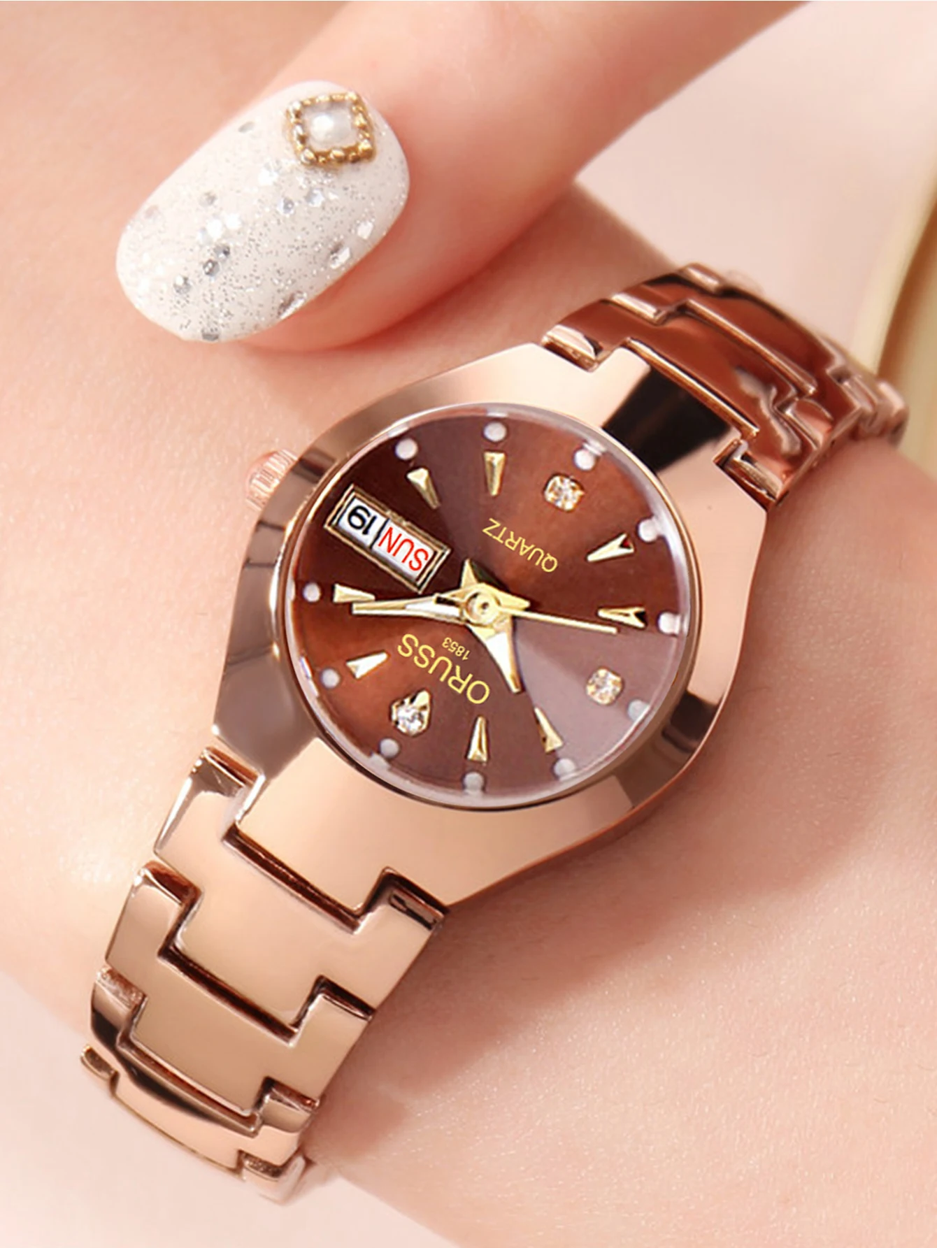 ORUSS Relogio Feminino Couple Watch Men Quartz watch for Lovers Luxury Womens wristwatch Week Display Stainless Steel Waterproof