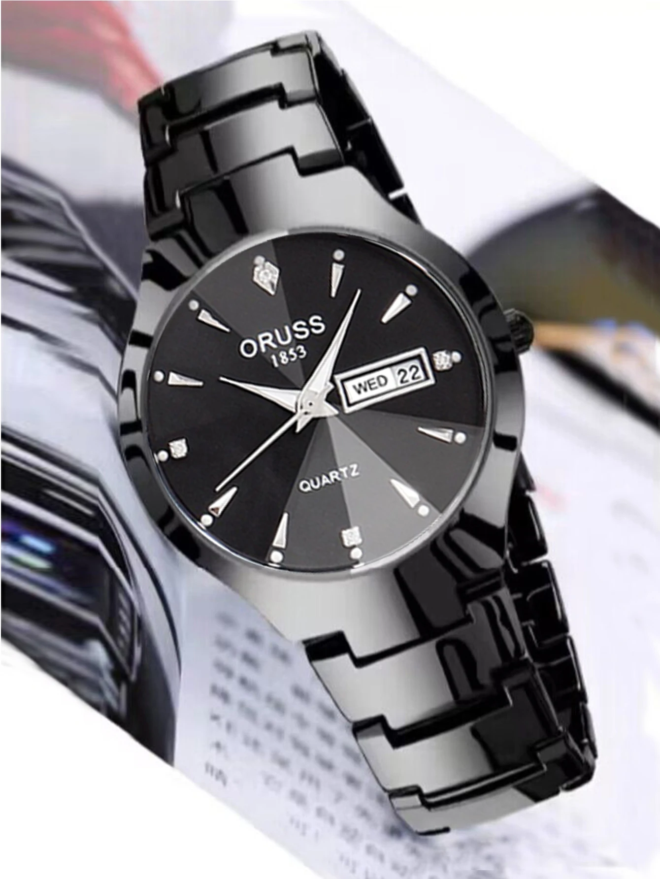 ORUSS Relogio Feminino Couple Watch Men Quartz watch for Lovers Luxury Womens wristwatch Week Display Stainless Steel Waterproof