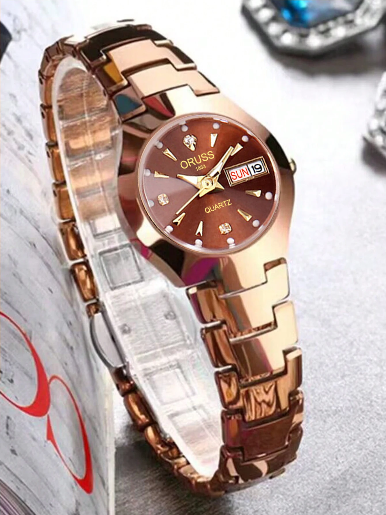 ORUSS Relogio Feminino Couple Watch Men Quartz watch for Lovers Luxury Womens wristwatch Week Display Stainless Steel Waterproof
