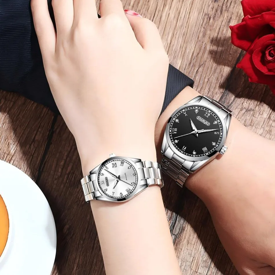 2pcs/set Couple Watch, Luxurious Stainless Steel Couple's Wristwatches,Quartz Watches,Valentine's Day Gifts, Women Gift