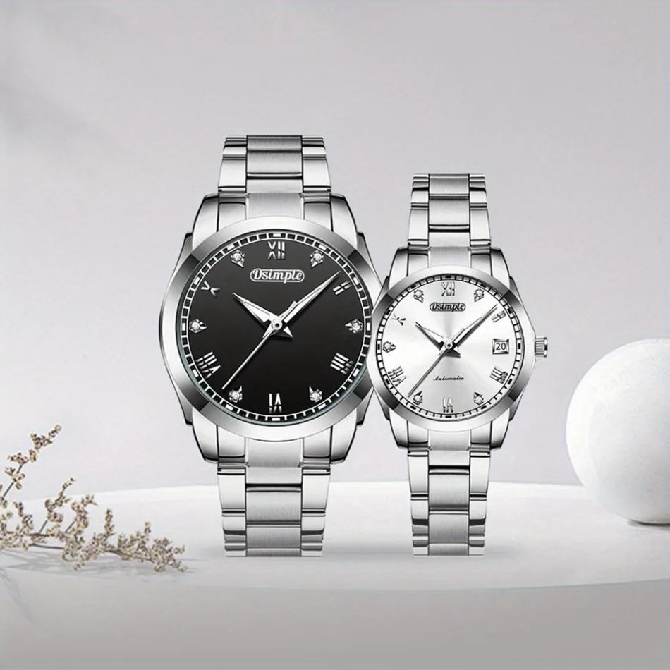 2pcs/set Couple Watch, Luxurious Stainless Steel Couple's Wristwatches,Quartz Watches,Valentine's Day Gifts, Women Gift