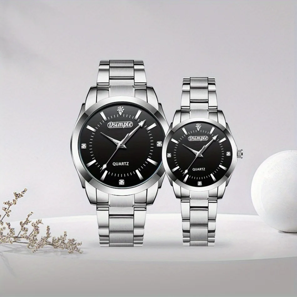 2pcs/set Couple Watch, Luxurious Stainless Steel Couple's Wristwatches,Quartz Watches,Valentine's Day Gifts, Women Gift