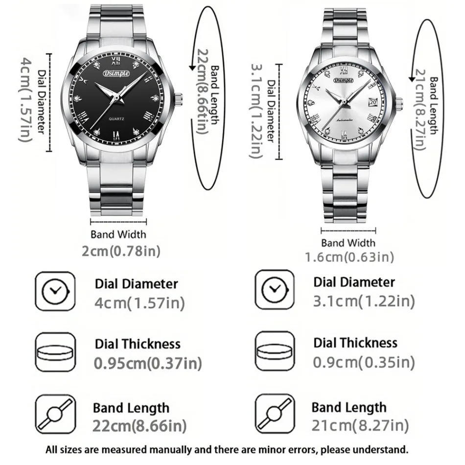 2pcs/set Couple Watch, Luxurious Stainless Steel Couple's Wristwatches,Quartz Watches,Valentine's Day Gifts, Women Gift