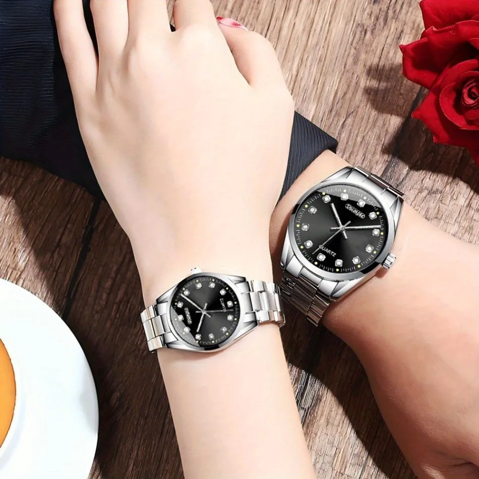 2pcs/set Couple Watch, Luxurious Stainless Steel Couple's Wristwatches,Quartz Watches,Valentine's Day Gifts, Women Gift