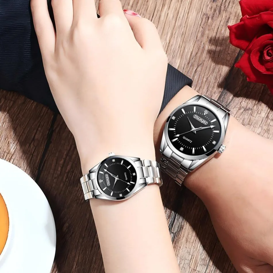 2pcs/set Couple Watch, Luxurious Stainless Steel Couple's Wristwatches,Quartz Watches,Valentine's Day Gifts, Women Gift