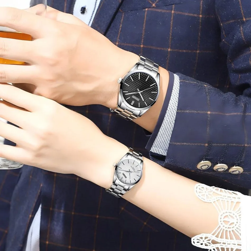 2pcs/set Couple Watch, Luxurious Stainless Steel Couple's Wristwatches,Quartz Watches,Valentine's Day Gifts, Women Gift