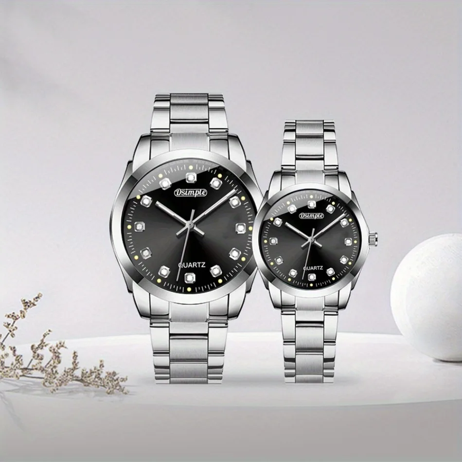 2pcs/set Couple Watch, Luxurious Stainless Steel Couple's Wristwatches,Quartz Watches,Valentine's Day Gifts, Women Gift