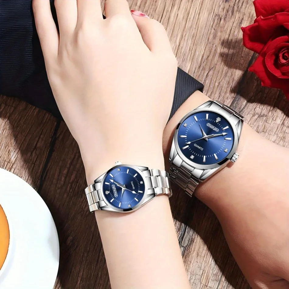2pcs/set Couple Watch, Luxurious Stainless Steel Couple's Wristwatches,Quartz Watches,Valentine's Day Gifts, Women Gift