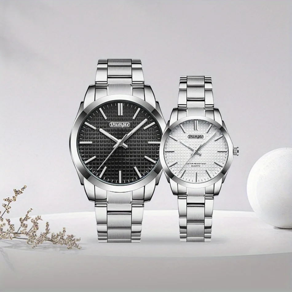 2pcs/set Couple Watch, Luxurious Stainless Steel Couple's Wristwatches,Quartz Watches,Valentine's Day Gifts, Women Gift