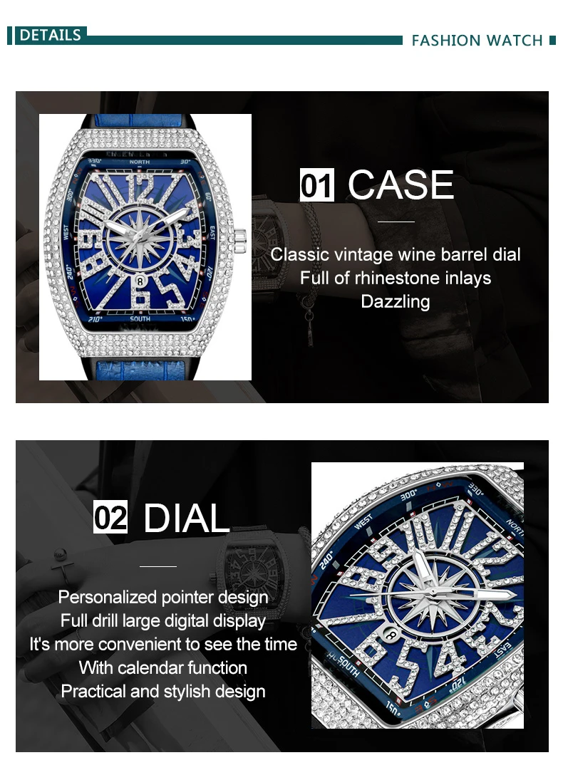 Top Brand Luxury Watch Men Classic Tonneau Case Calendar Quartz Watch for Men Male Clock Hombre Relogio Masculino 2023 New