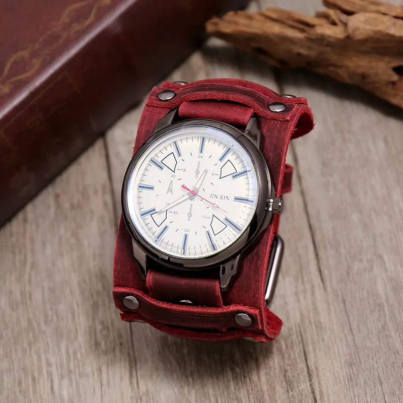 New Men's Watches Retro Clocks Punk Style Genuine Leather Strap Quartz Wristwatch 2023 Fashion Men Gift Lovers Cowhide Watch