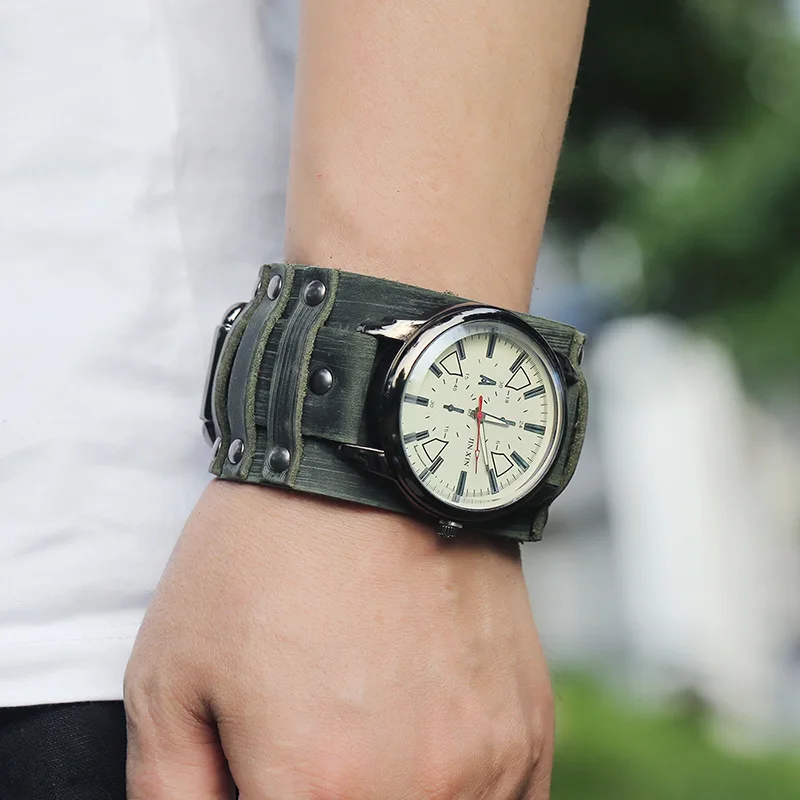 New Men's Watches Retro Clocks Punk Style Genuine Leather Strap Quartz Wristwatch 2023 Fashion Men Gift Lovers Cowhide Watch