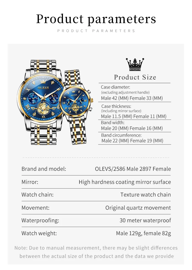 OLEVS Luxury Flywheel Design Couple Wristwatch Chronograph Waterproof Moon Phase Watch Brand Original Quartz Watch for Men Women