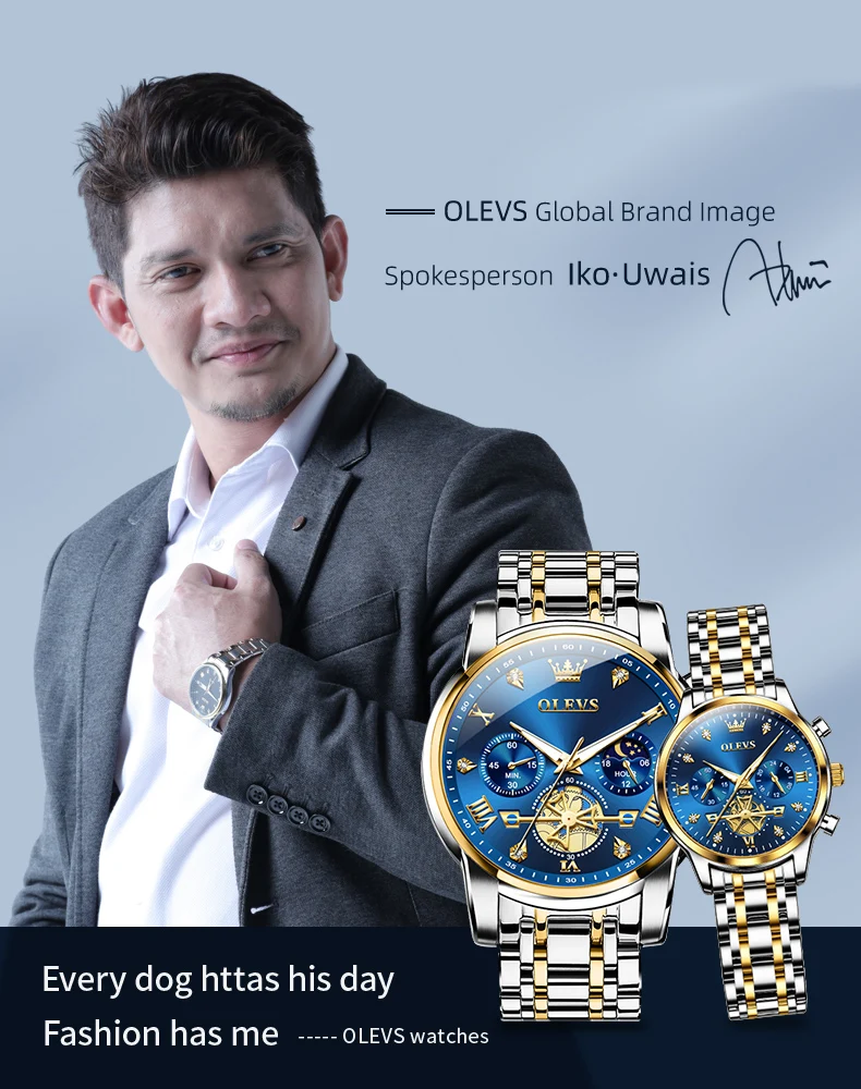 OLEVS Luxury Flywheel Design Couple Wristwatch Chronograph Waterproof Moon Phase Watch Brand Original Quartz Watch for Men Women
