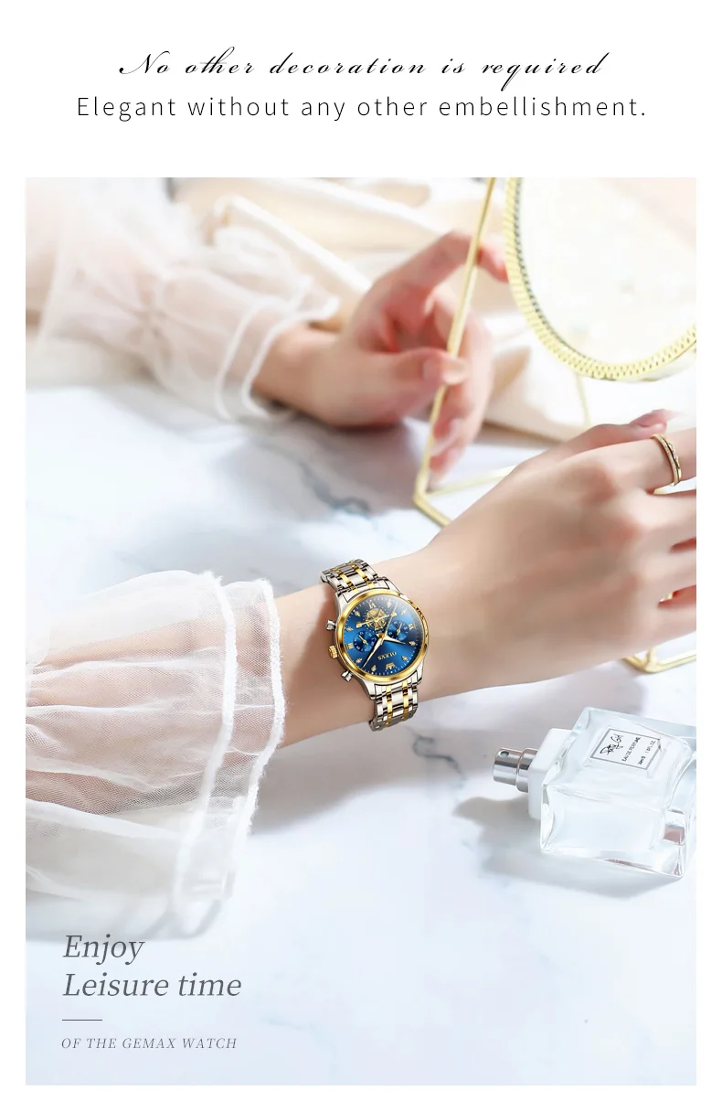 OLEVS Luxury Flywheel Design Couple Wristwatch Chronograph Waterproof Moon Phase Watch Brand Original Quartz Watch for Men Women
