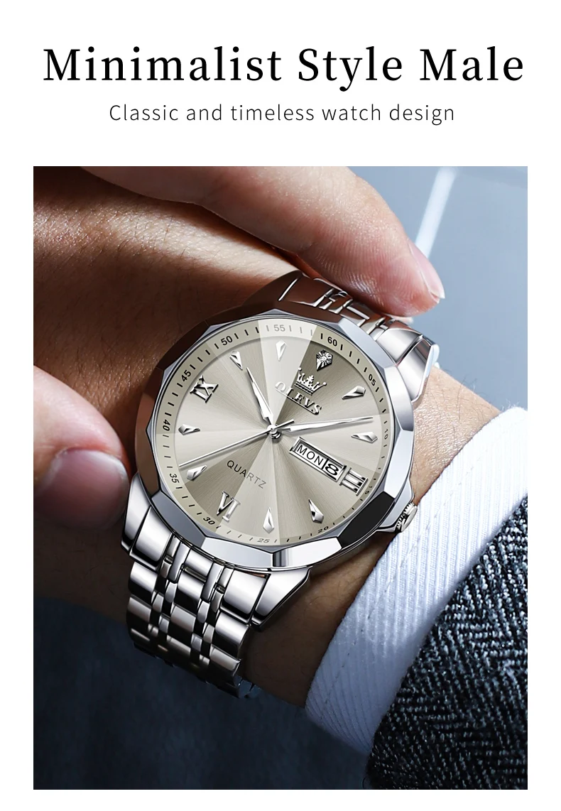 OLEVS 9998 Quartz Couple Watches Original Rhombus Mirror Waterproof Dress Wristwatch Luminous Date Fashion Watch For Men Women