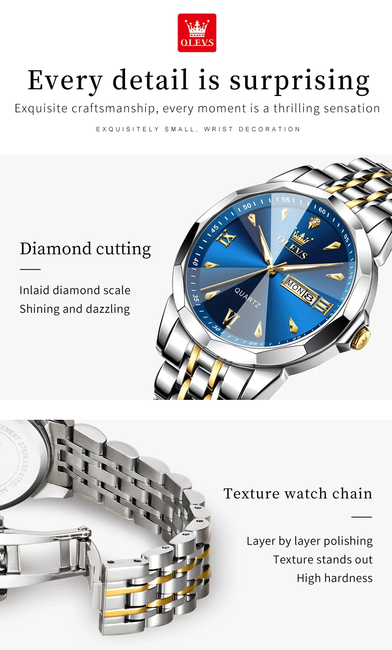 OLEVS 9998 Quartz Couple Watches Original Rhombus Mirror Waterproof Dress Wristwatch Luminous Date Fashion Watch For Men Women