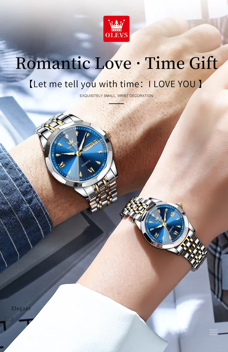 OLEVS 9998 Quartz Couple Watches Original Rhombus Mirror Waterproof Dress Wristwatch Luminous Date Fashion Watch For Men Women