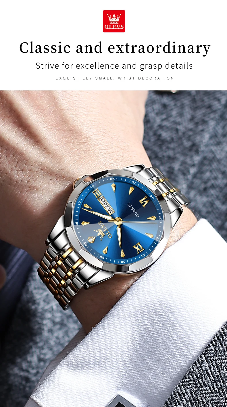 OLEVS 9998 Quartz Couple Watches Original Rhombus Mirror Waterproof Dress Wristwatch Luminous Date Fashion Watch For Men Women