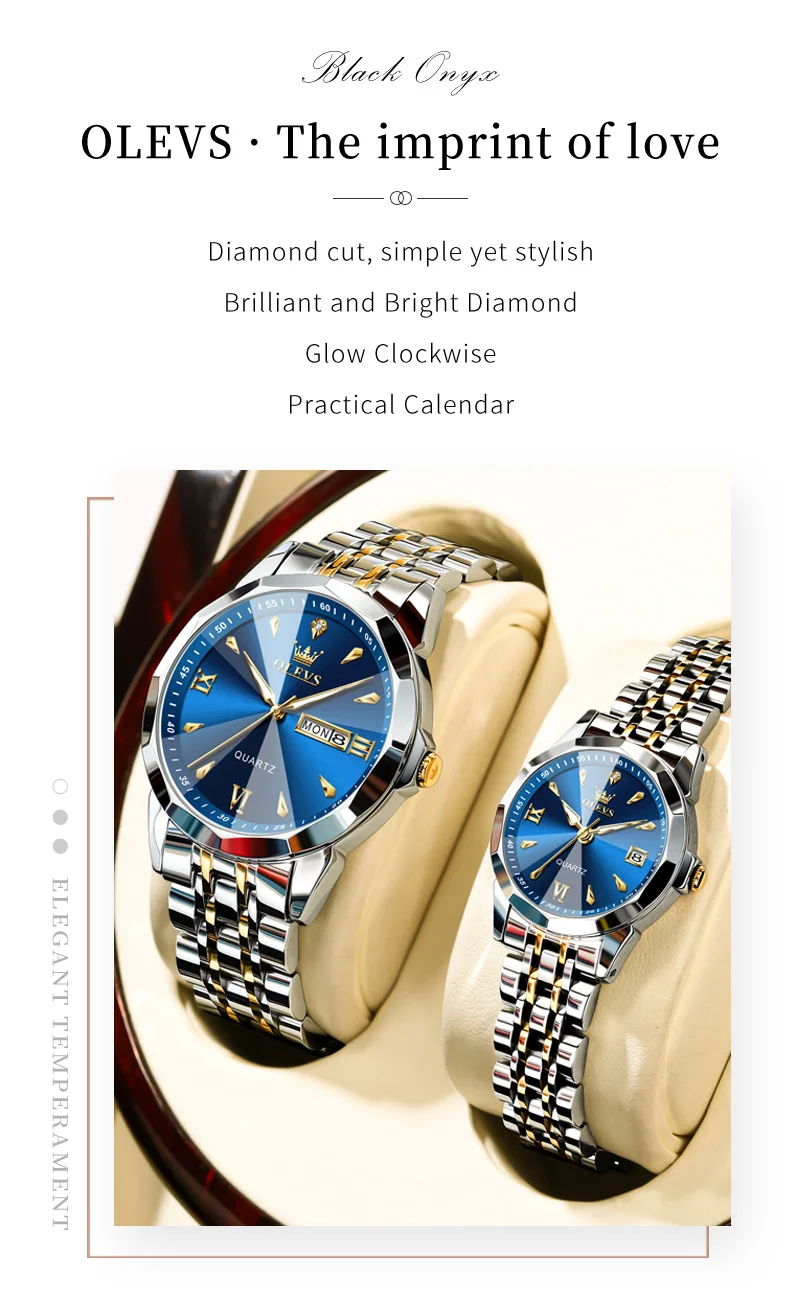 OLEVS 9998 Quartz Couple Watches Original Rhombus Mirror Waterproof Dress Wristwatch Luminous Date Fashion Watch For Men Women