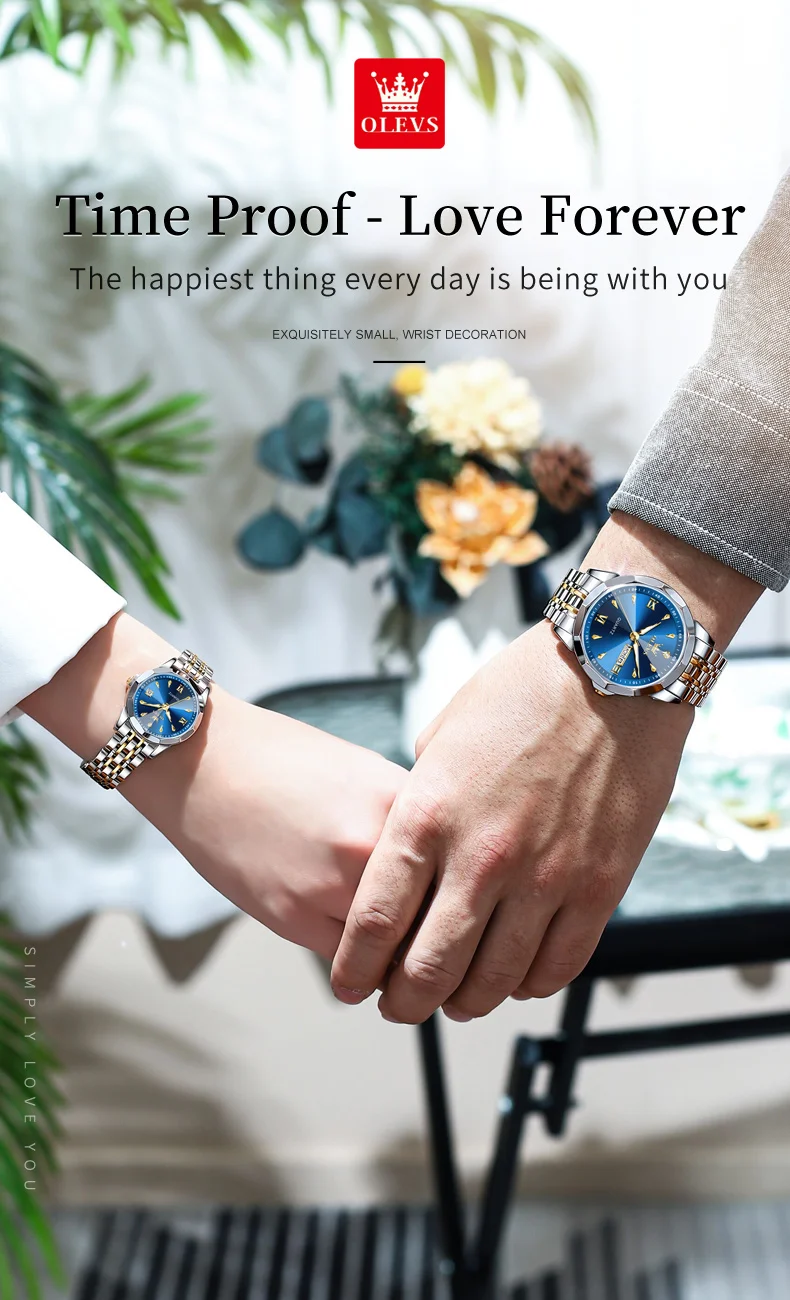 OLEVS 9998 Quartz Couple Watches Original Rhombus Mirror Waterproof Dress Wristwatch Luminous Date Fashion Watch For Men Women