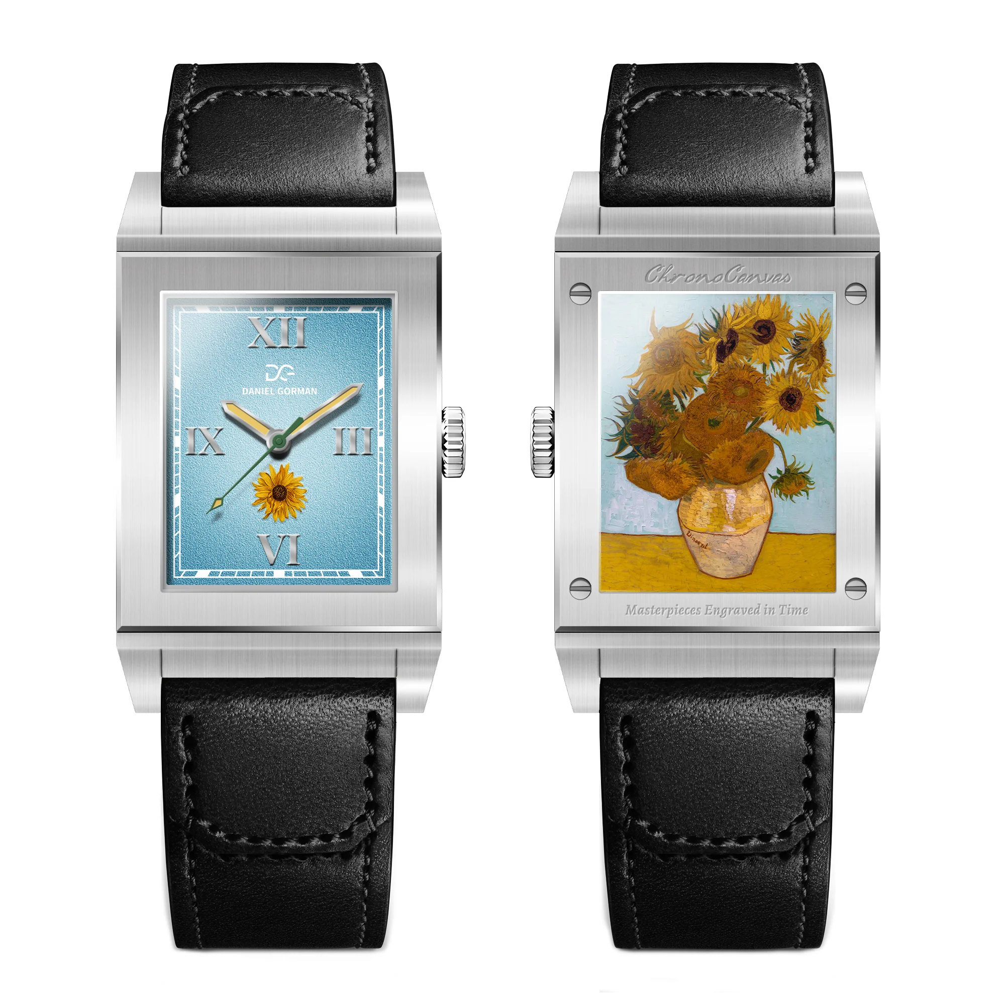 Reverso Style Flip Watch Quartz Wristwatch Vintage Square Genuine Leather Strap Unisex Gift Reverse Flip Watches Gorman 9200