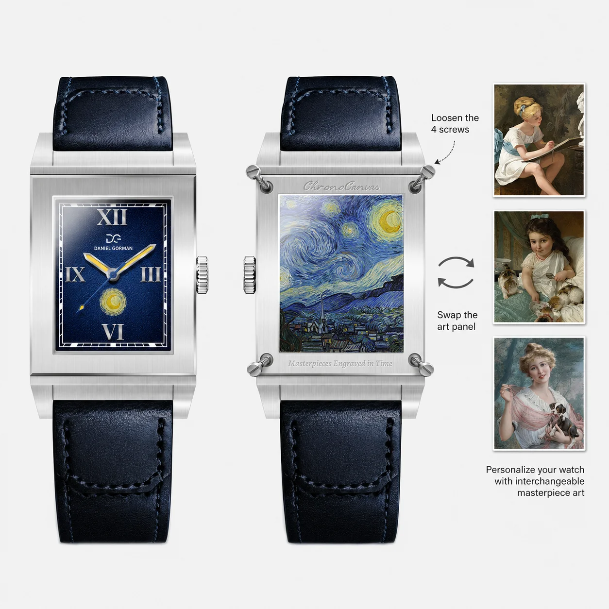 Reverso Style Flip Watch Quartz Wristwatch Vintage Square Genuine Leather Strap Unisex Gift Reverse Flip Watches Gorman 9200