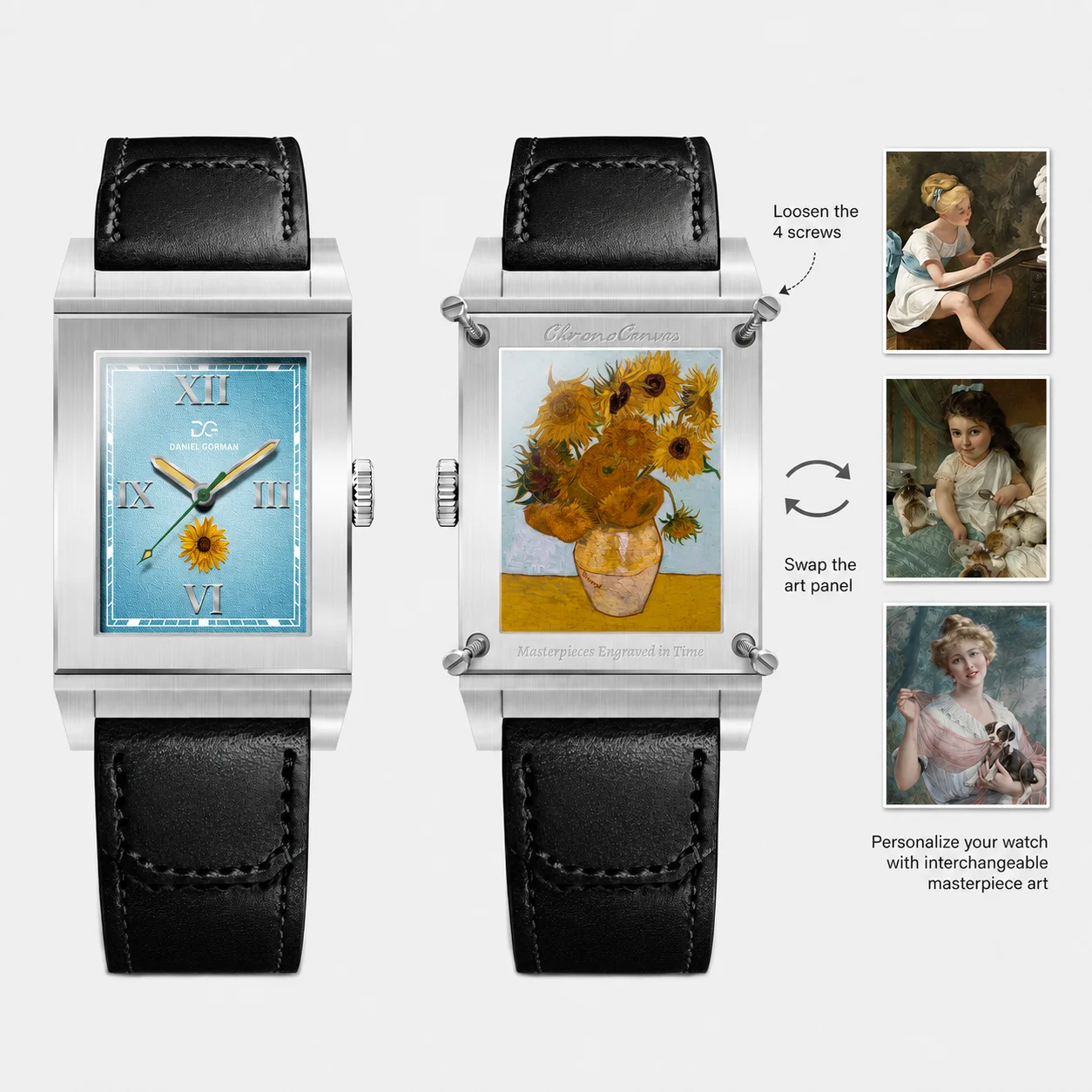 Reverso Style Flip Watch Quartz Wristwatch Vintage Square Genuine Leather Strap Unisex Gift Reverse Flip Watches Gorman 9200