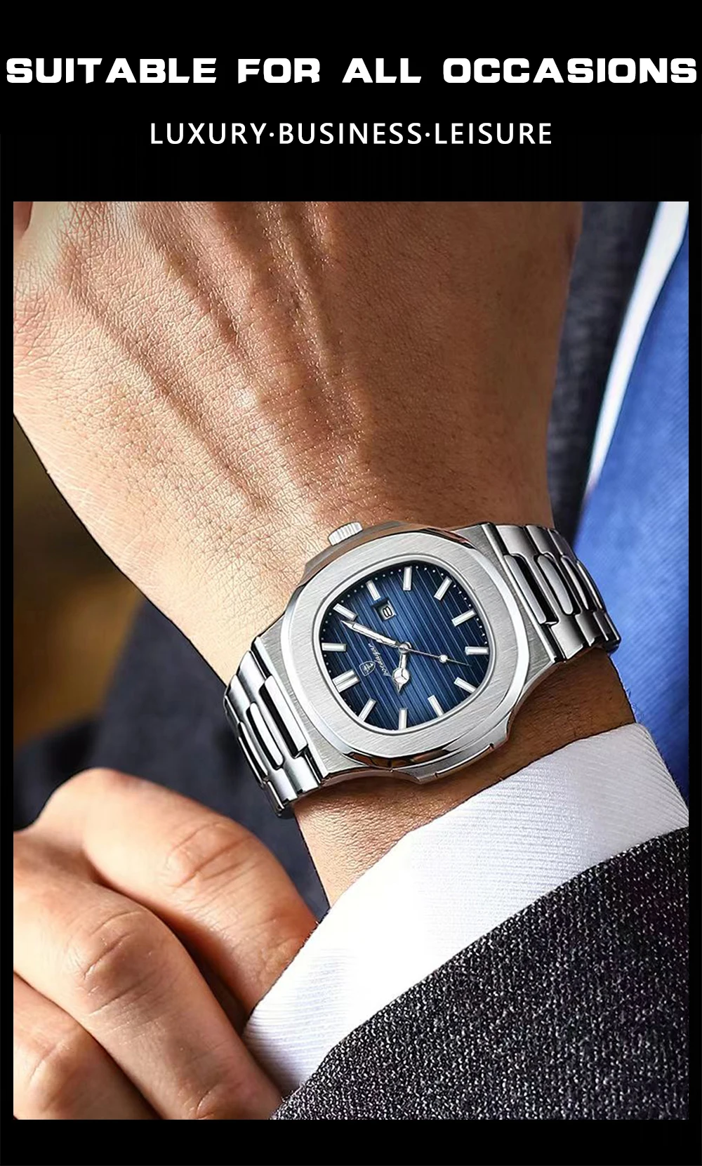 POEDAGAR Casual Couple Watch Waterproof Luminous Date Stainless Steel Love Wristwatch Square Quartz Watches for Boyfriend Reloj